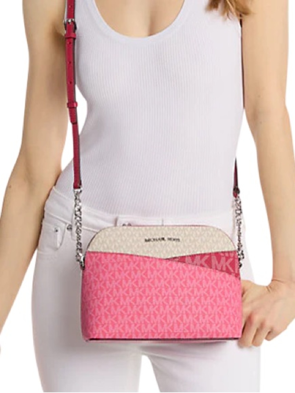 NWT Micheal Kors Jet Set Travel Bag. Women's Crossbody Bagin Raspberry and Cream